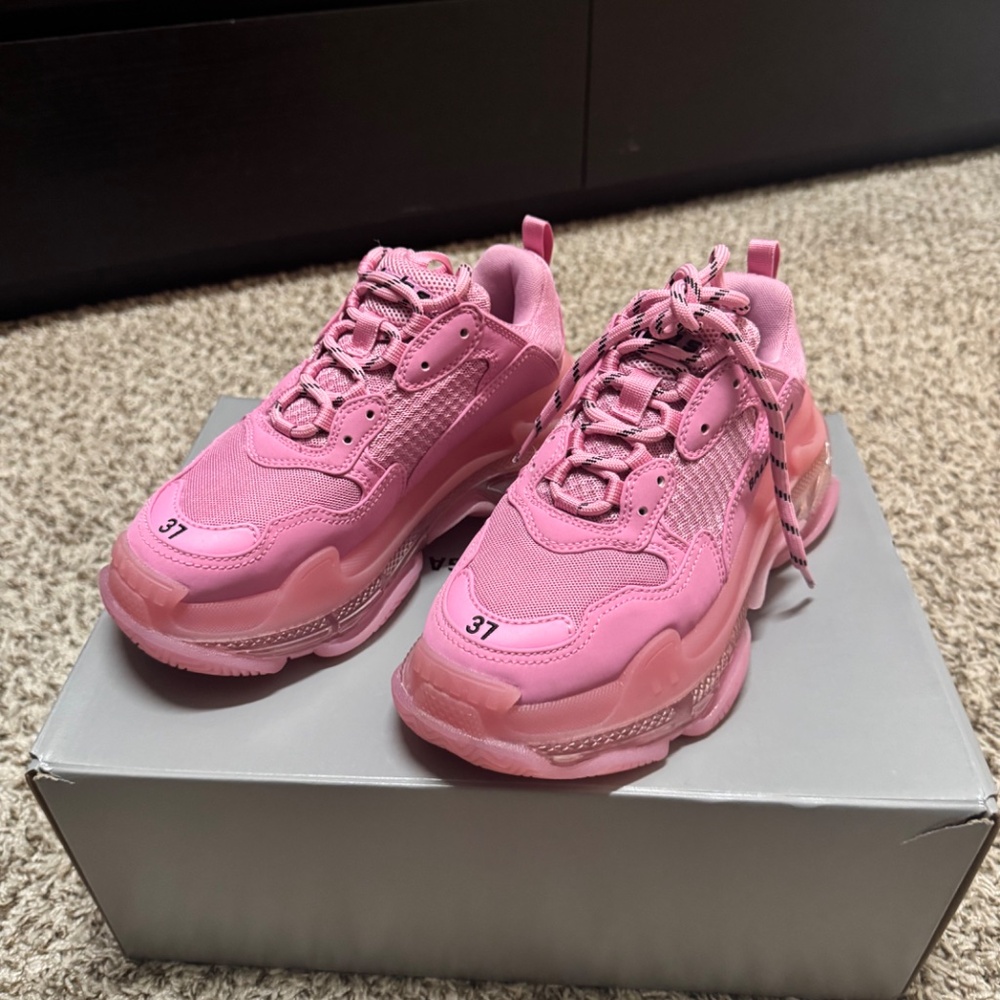 Fabric Mesh Clear Sole Womens Triple S Sneakers 37 Pink - Picture 2 of 4